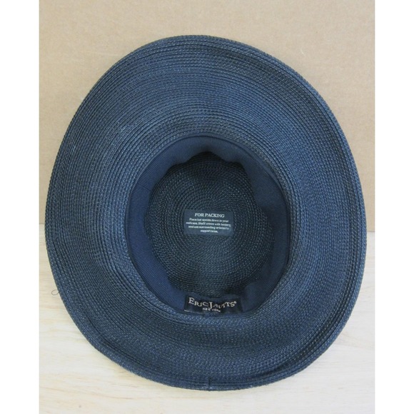 VTG Y2K Designer Eric Javits NY Squishee Wide Brim Packable Sun Hat Navy Blue - Picture 4 of 4